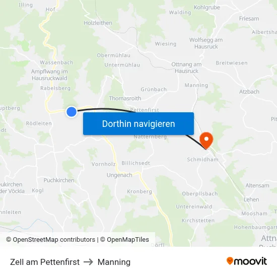 Zell am Pettenfirst to Manning map