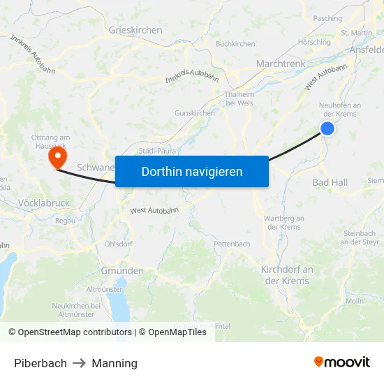 Piberbach to Manning map