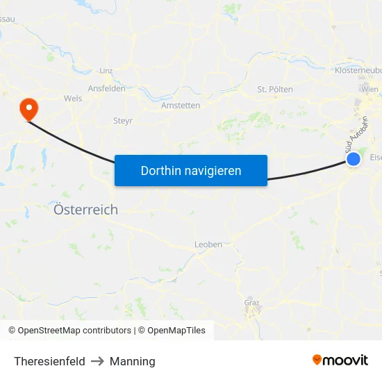 Theresienfeld to Manning map