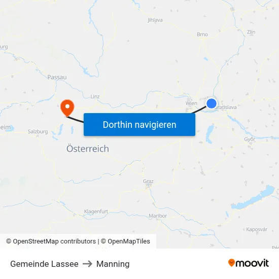 Gemeinde Lassee to Manning map