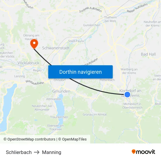 Schlierbach to Manning map