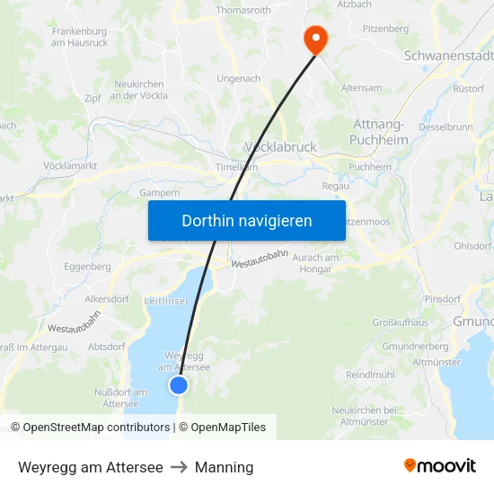 Weyregg am Attersee to Manning map
