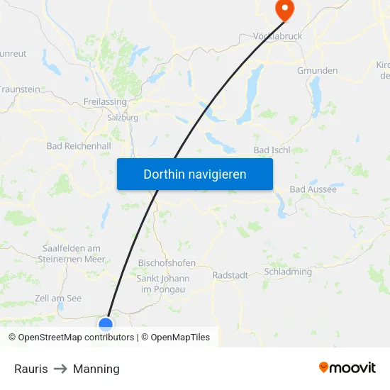Rauris to Manning map
