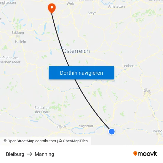 Bleiburg to Manning map