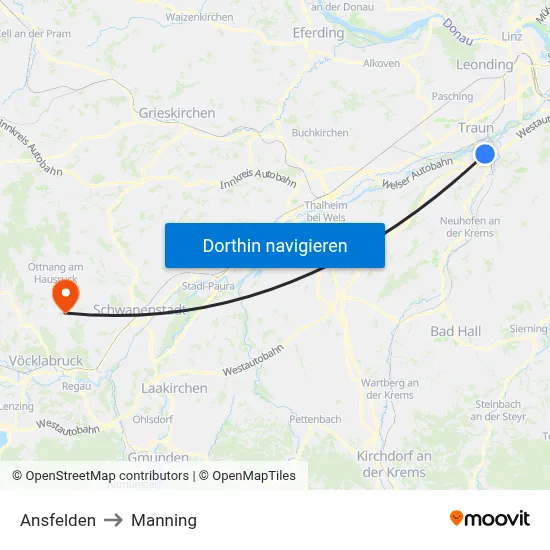 Ansfelden to Manning map