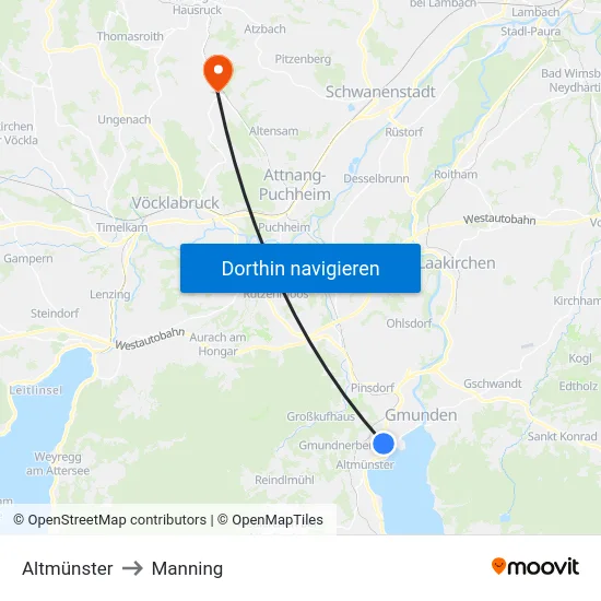 Altmünster to Manning map