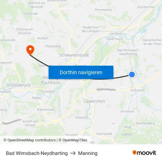 Bad Wimsbach-Neydharting to Manning map