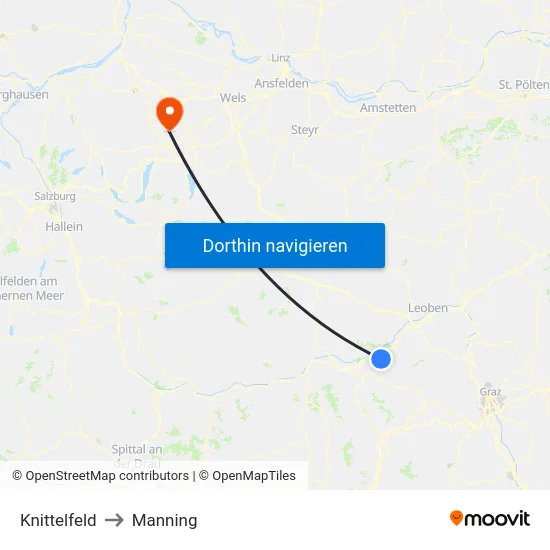 Knittelfeld to Manning map