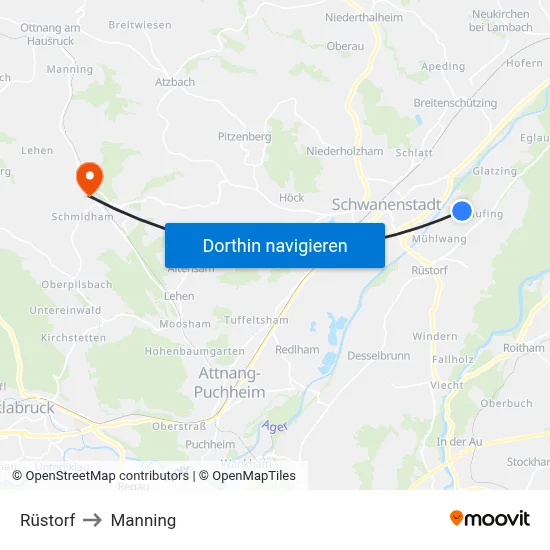 Rüstorf to Manning map