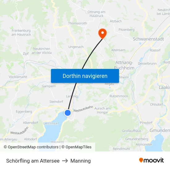 Schörfling am Attersee to Manning map