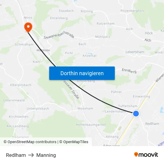 Redlham to Manning map