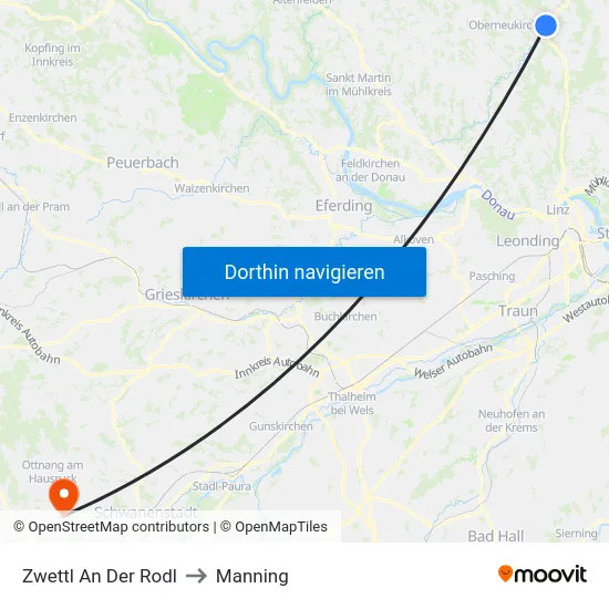 Zwettl An Der Rodl to Manning map