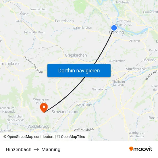 Hinzenbach to Manning map