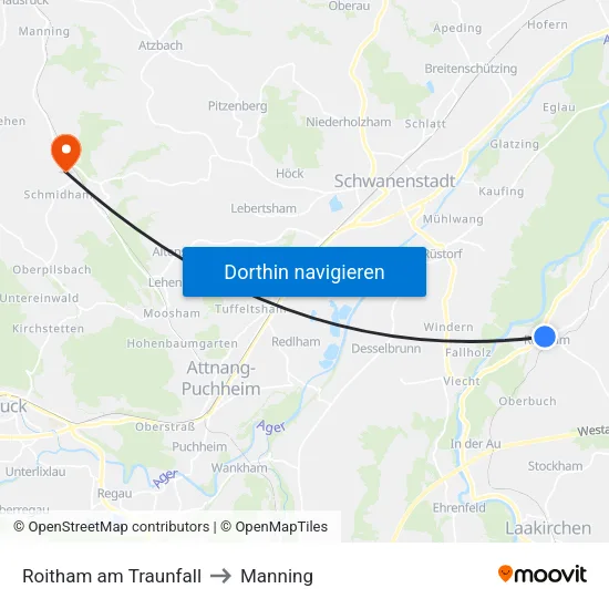 Roitham am Traunfall to Manning map