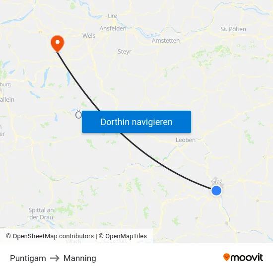Puntigam to Manning map