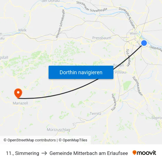 11., Simmering to Gemeinde Mitterbach am Erlaufsee map