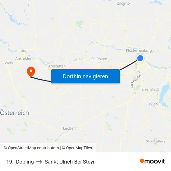 19., Döbling to Sankt Ulrich Bei Steyr map