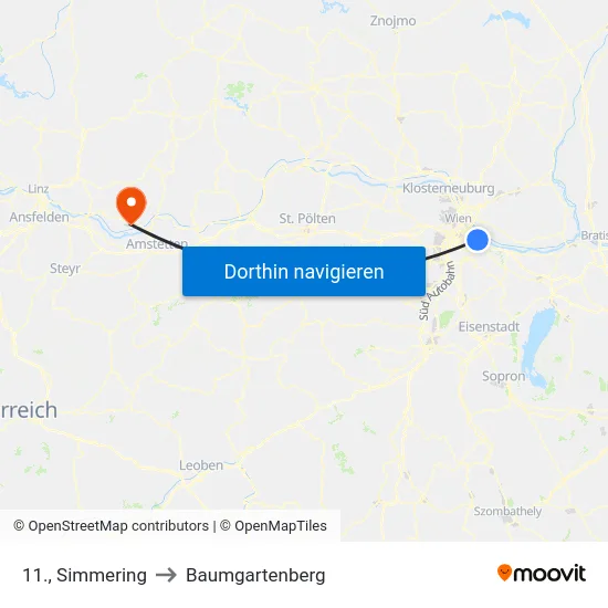 11., Simmering to Baumgartenberg map
