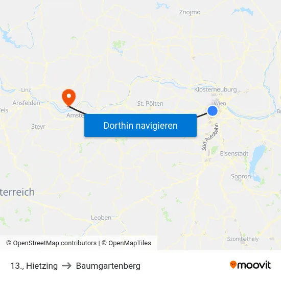 13., Hietzing to Baumgartenberg map