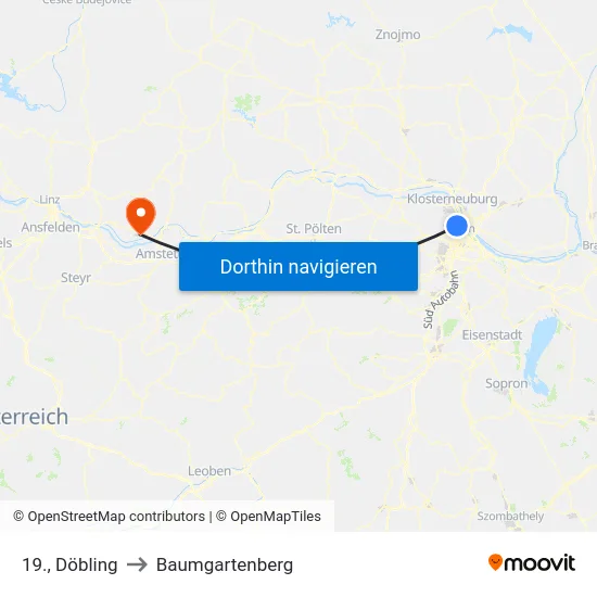 19., Döbling to Baumgartenberg map