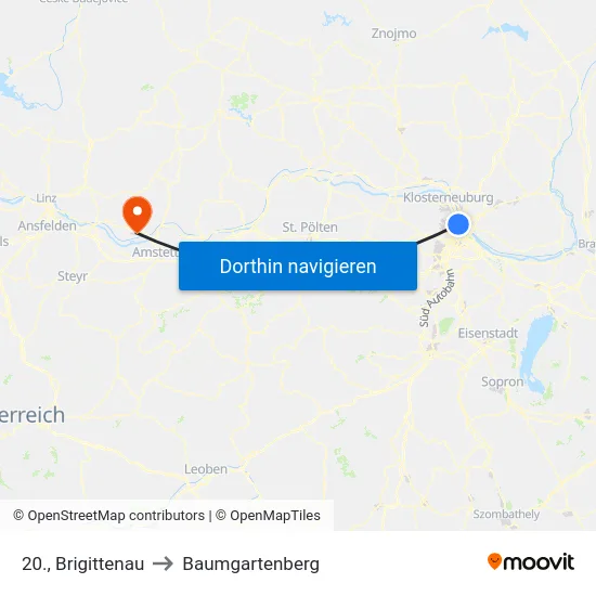 20., Brigittenau to Baumgartenberg map
