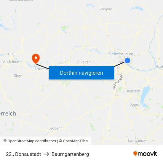 22., Donaustadt to Baumgartenberg map