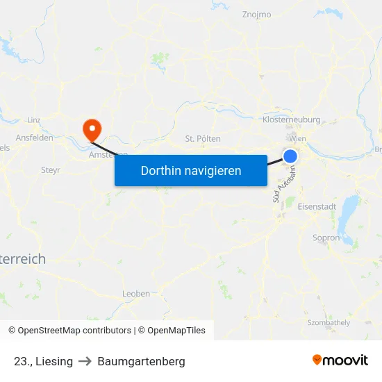 23., Liesing to Baumgartenberg map