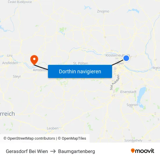 Gerasdorf Bei Wien to Baumgartenberg map