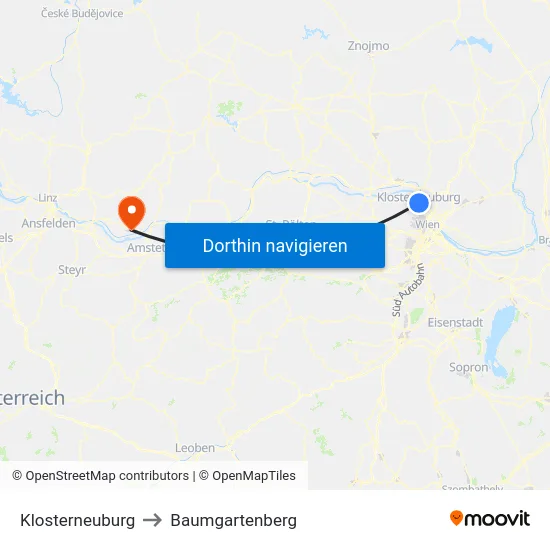 Klosterneuburg to Baumgartenberg map