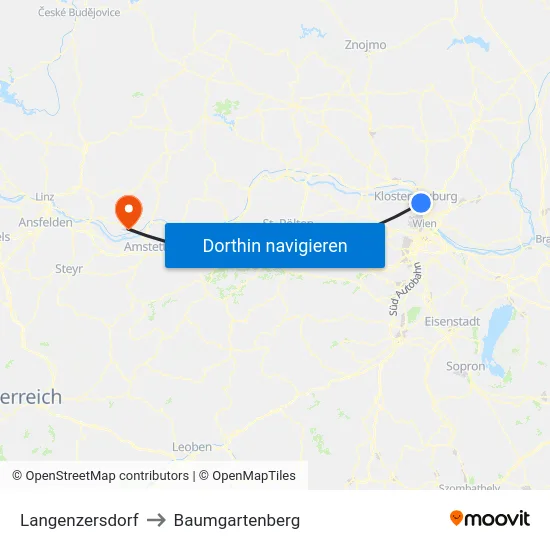 Langenzersdorf to Baumgartenberg map