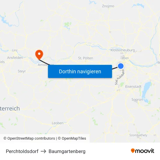 Perchtoldsdorf to Baumgartenberg map