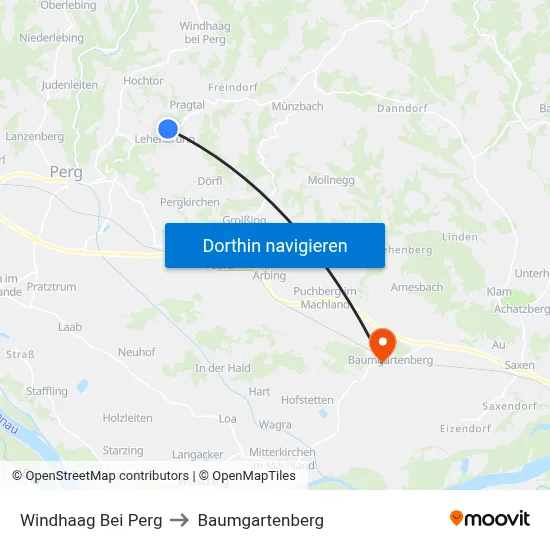 Windhaag Bei Perg to Baumgartenberg map