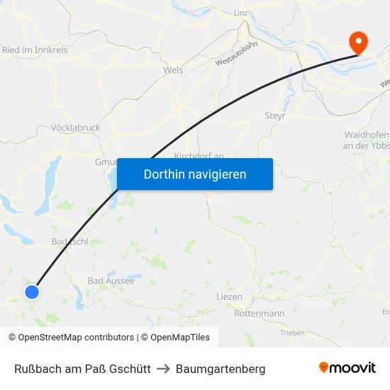 Rußbach am Paß Gschütt to Baumgartenberg map