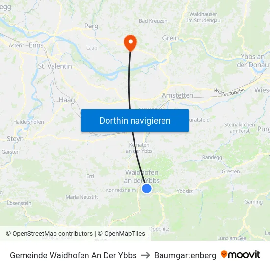 Gemeinde Waidhofen An Der Ybbs to Baumgartenberg map