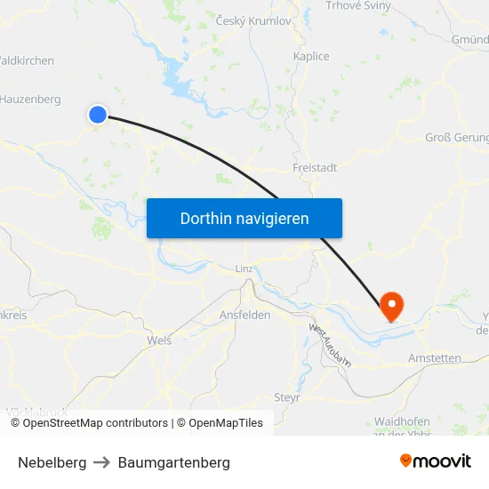 Nebelberg to Baumgartenberg map