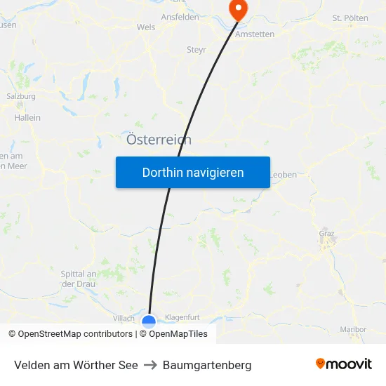 Velden am Wörther See to Baumgartenberg map