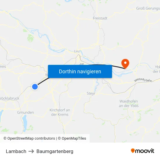 Lambach to Baumgartenberg map