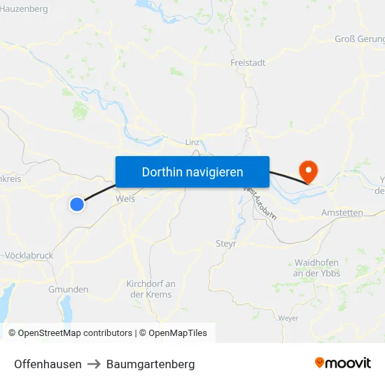 Offenhausen to Baumgartenberg map