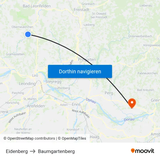 Eidenberg to Baumgartenberg map