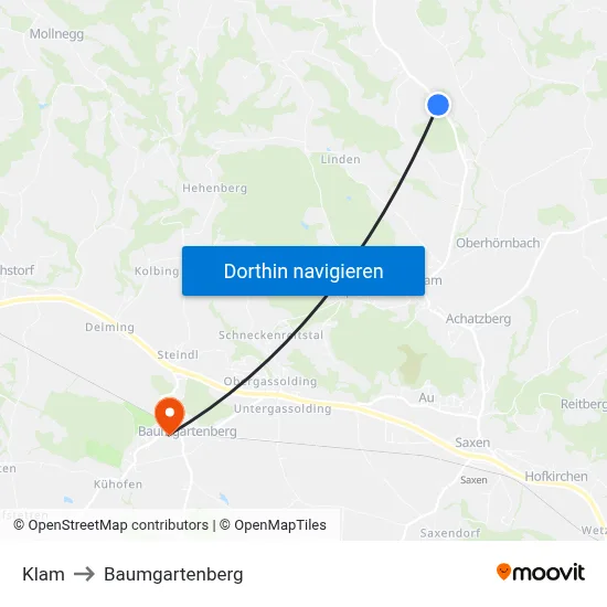 Klam to Baumgartenberg map