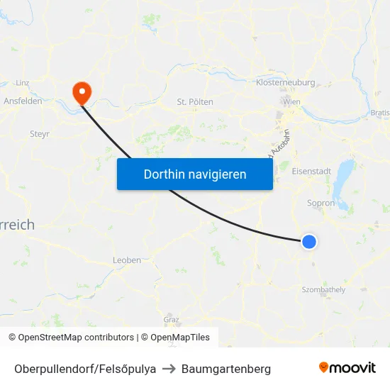 Oberpullendorf/Felsőpulya to Baumgartenberg map