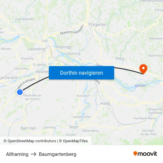 Allhaming to Baumgartenberg map