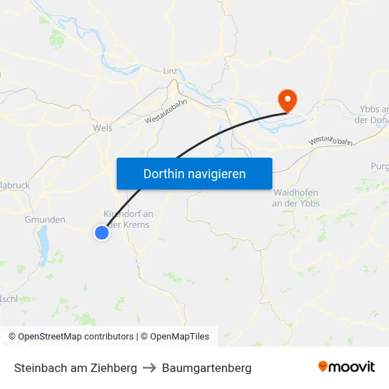 Steinbach am Ziehberg to Baumgartenberg map