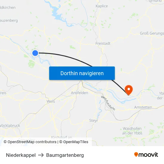 Niederkappel to Baumgartenberg map