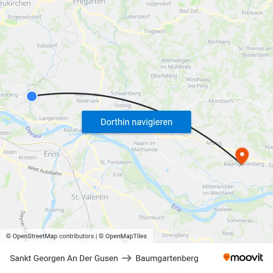 Sankt Georgen An Der Gusen to Baumgartenberg map