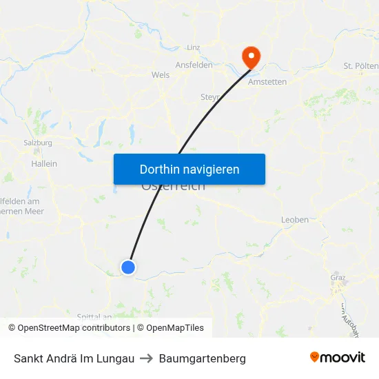 Sankt Andrä Im Lungau to Baumgartenberg map