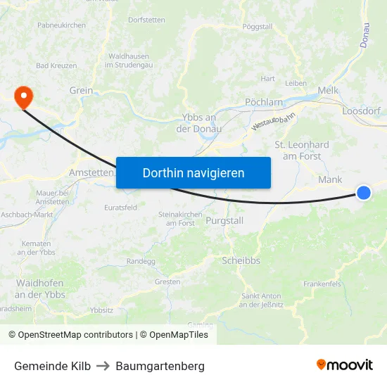 Gemeinde Kilb to Baumgartenberg map