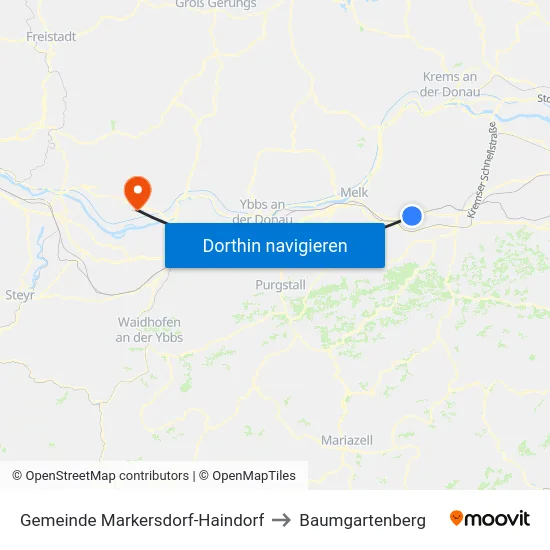 Gemeinde Markersdorf-Haindorf to Baumgartenberg map
