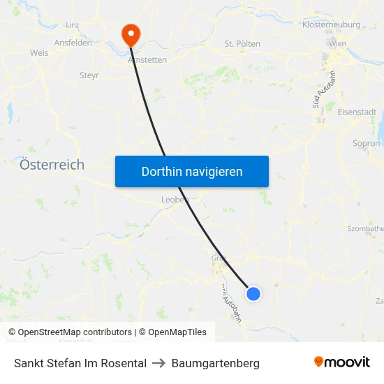 Sankt Stefan Im Rosental to Baumgartenberg map