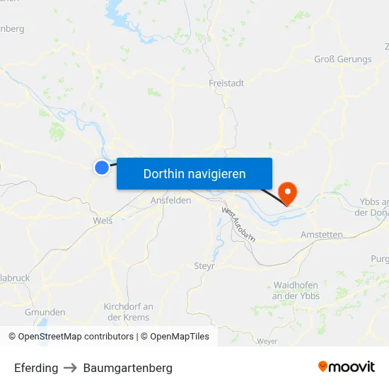 Eferding to Baumgartenberg map